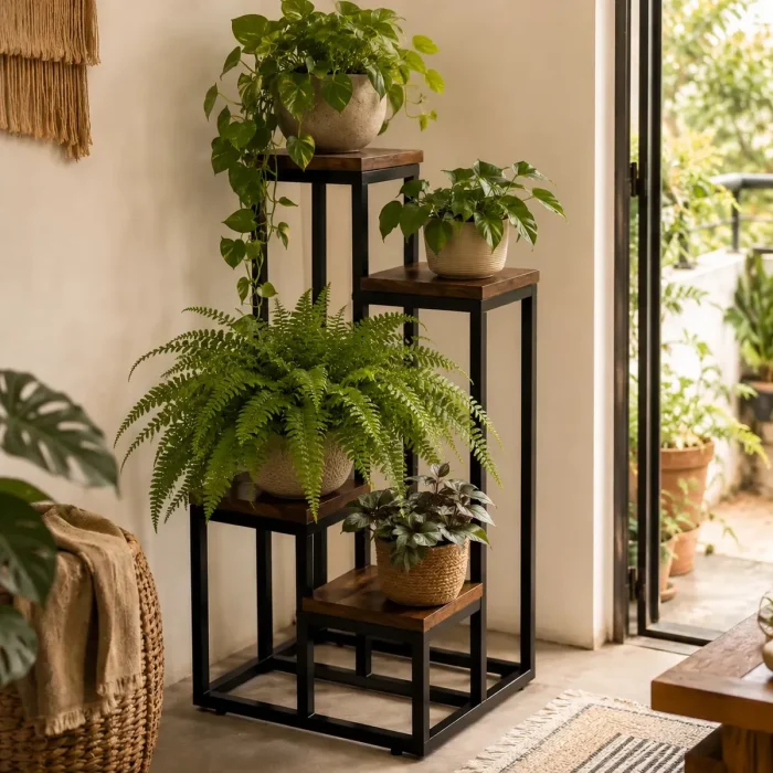 Soporte para Plantas en Hierro Y Madera